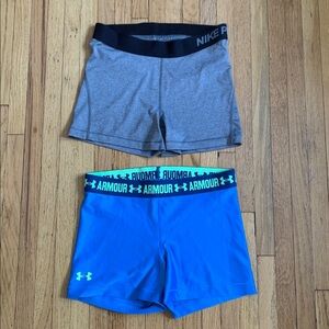 Nike Pro Shorts and Under Armour HeatGear Mid-Rise 3” shorts bundle